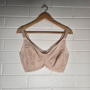 NWT HSIA Lace Mesh Unlined Underwire Bra Nude Tan 38I Plus Size Intimates